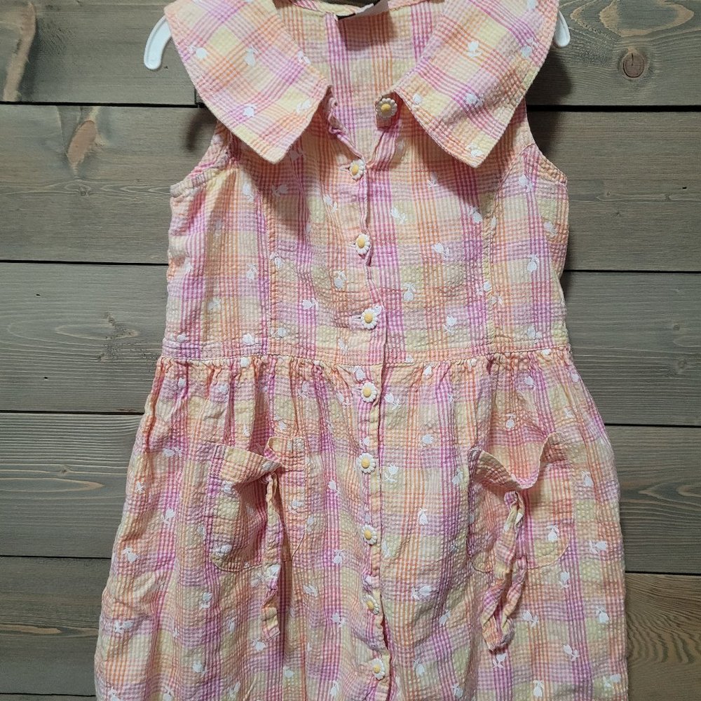 Vintage 90s Girls Dress Plaid Daisies Daisy Flowers